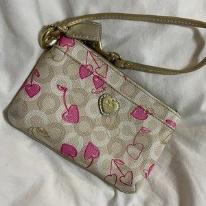 Coach Limited Edition Cherry Hearts Wristlet - Good Condition